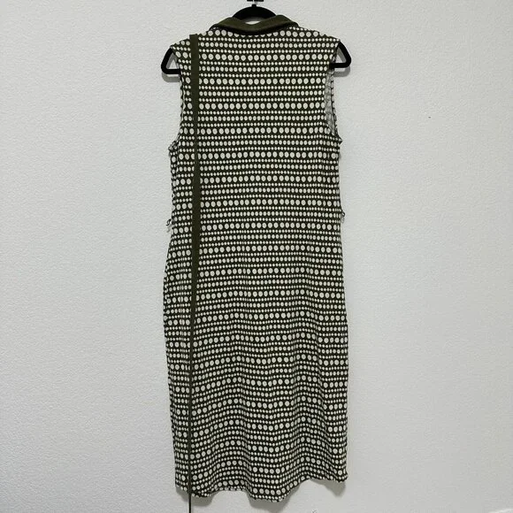 Boden Women's Sleeveless Midi Shirt Dress Pockets Tie Belt Size 10L Olive White - Picture 2 of 9